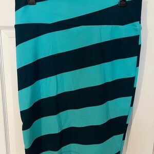 LuLaRoe Cassie Teal and Dark Teal Striped Knit Skirt
